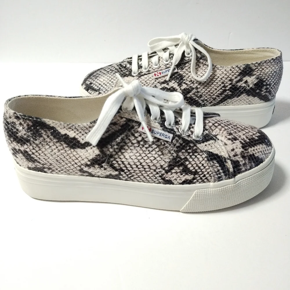 Superga 2790 PUFANW Platform Black White Snake Sneakers Size 9